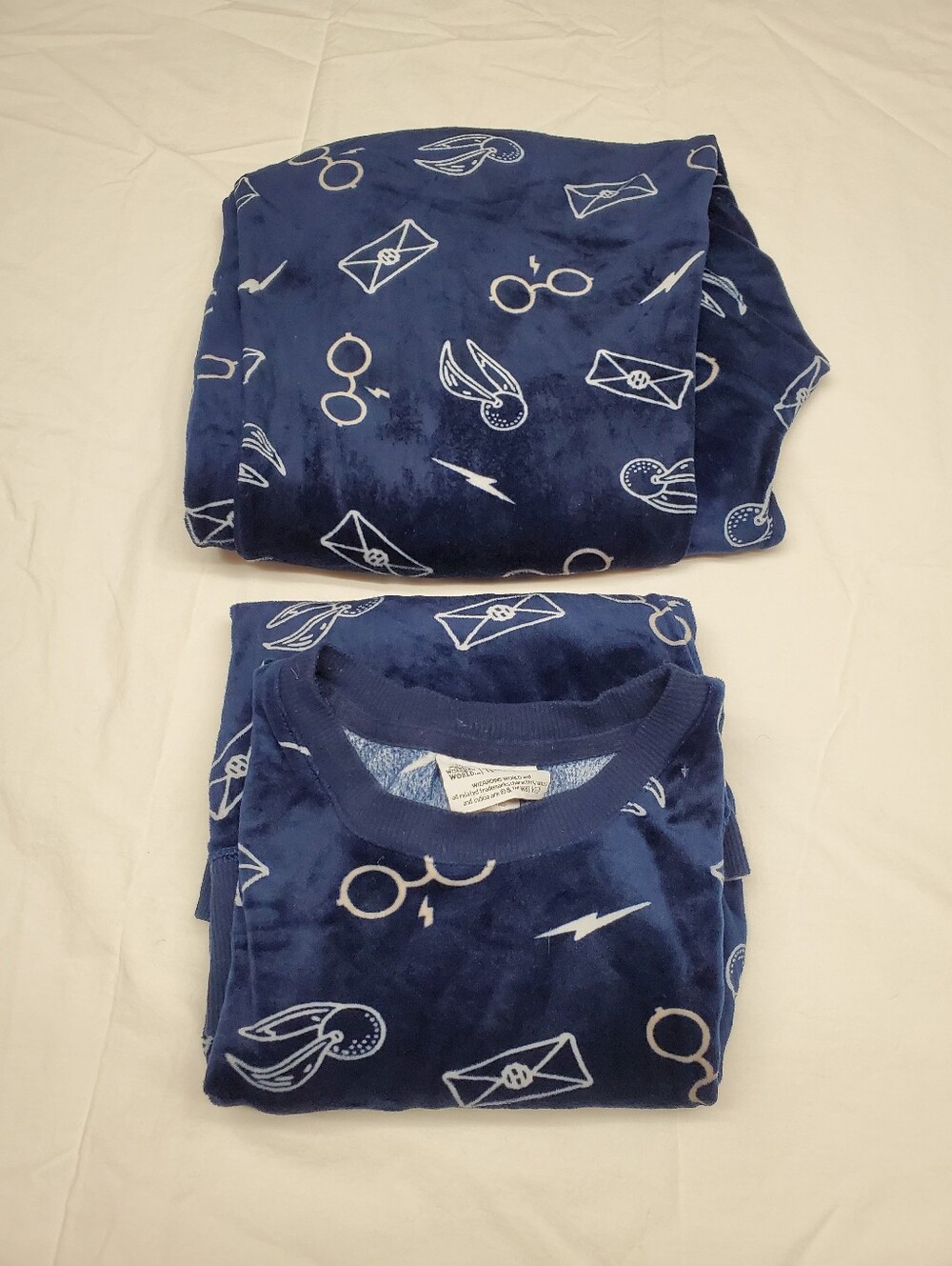 Harry Potter Velour Pajama Set Womens M Navy Snitch Glasses Lounge Pants Top